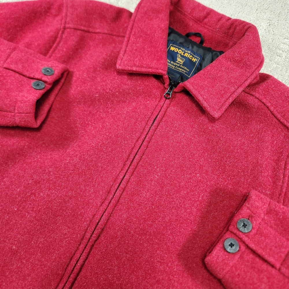 Vintage Woolrich Jacket Women Large Heavy Wool Bomber Ruby Red Full Zip